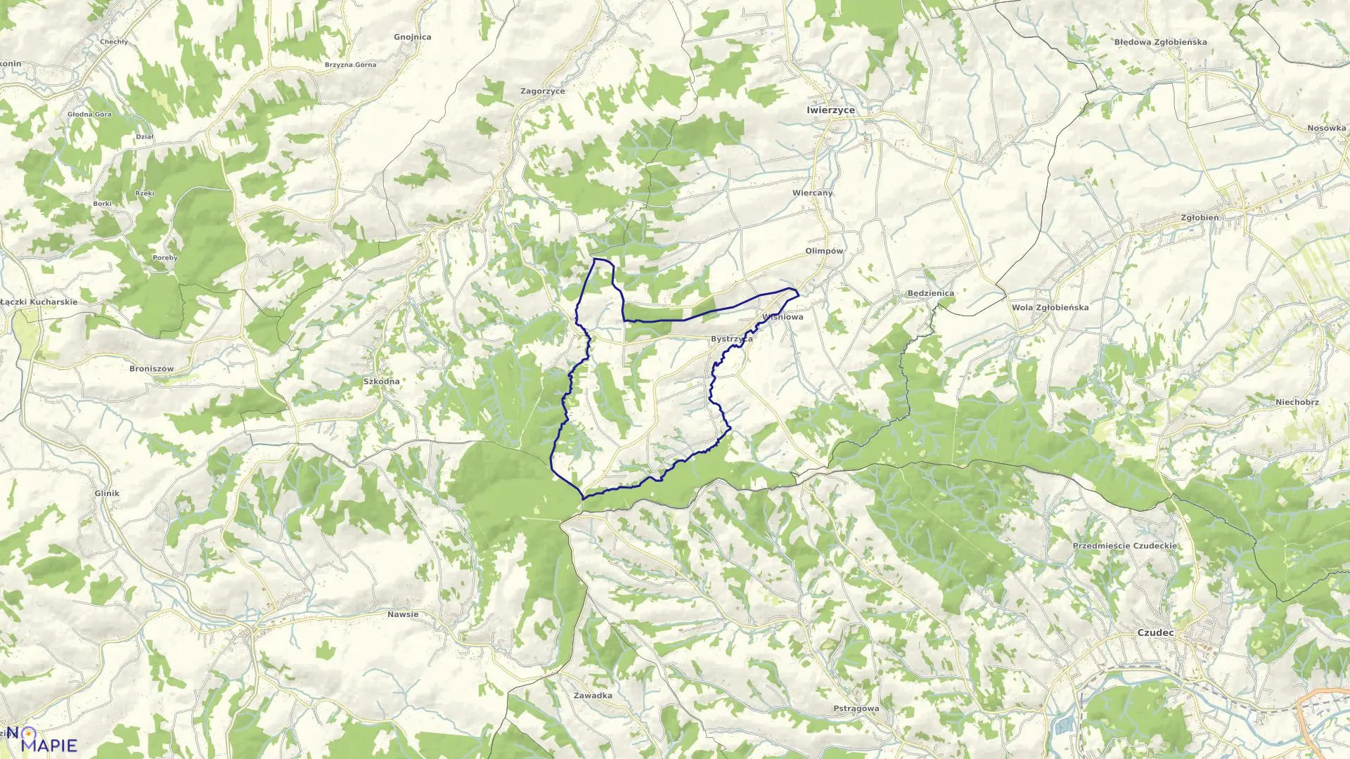 Mapa obrębu BYSTRZYCA w gminie Iwierzyce