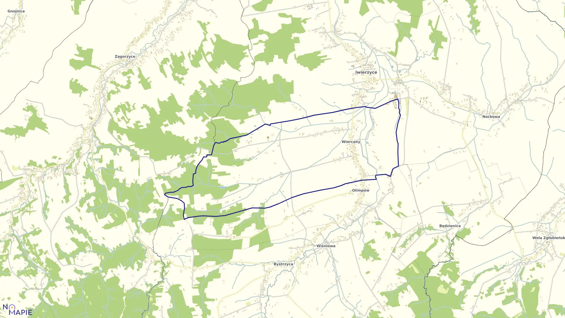 Mapa obrębu WIERCANY w gminie Iwierzyce